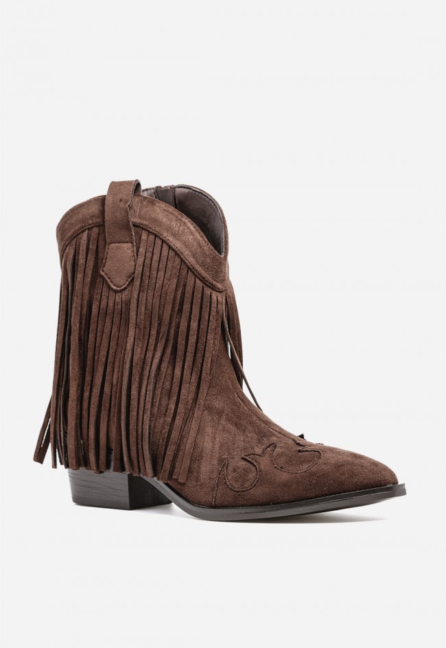 Botines cowboy de mujer Niko Amore 20191 moka con flecos