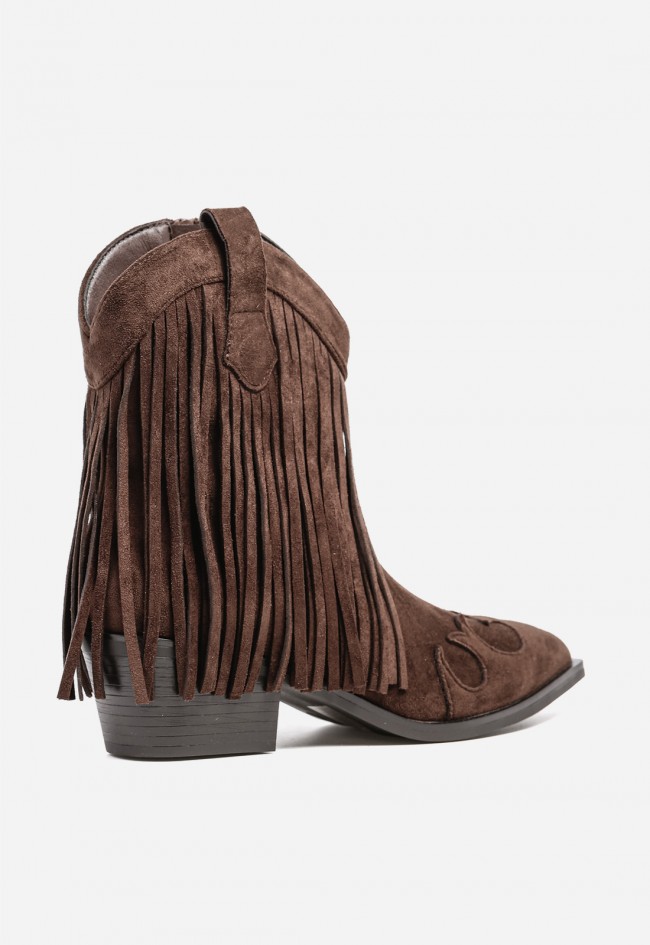 Botines cowboy de mujer Niko Amore 20191 moka con flecos