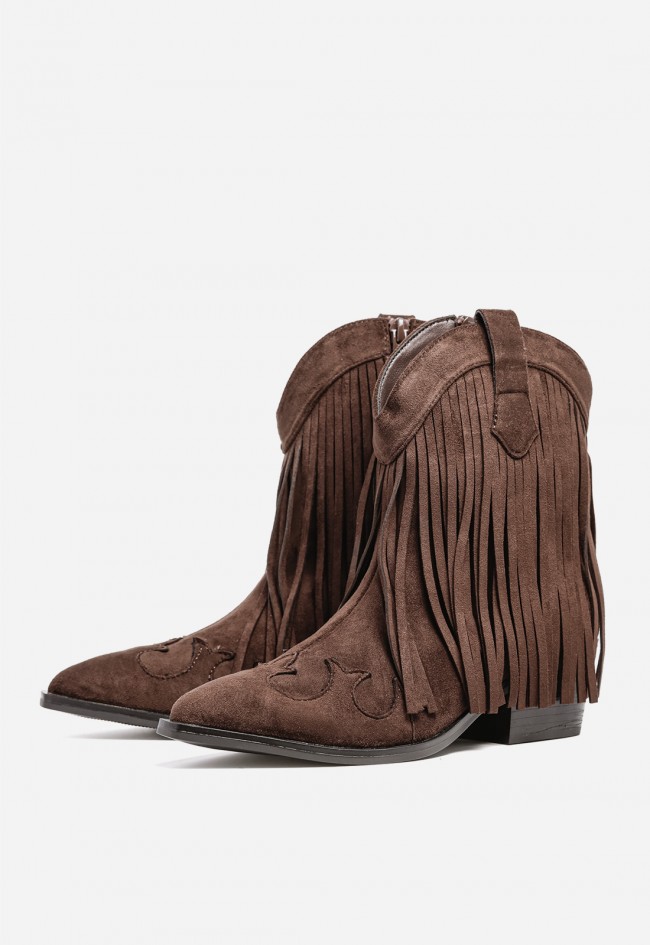 Botines cowboy de mujer Niko Amore 20191 moka con flecos