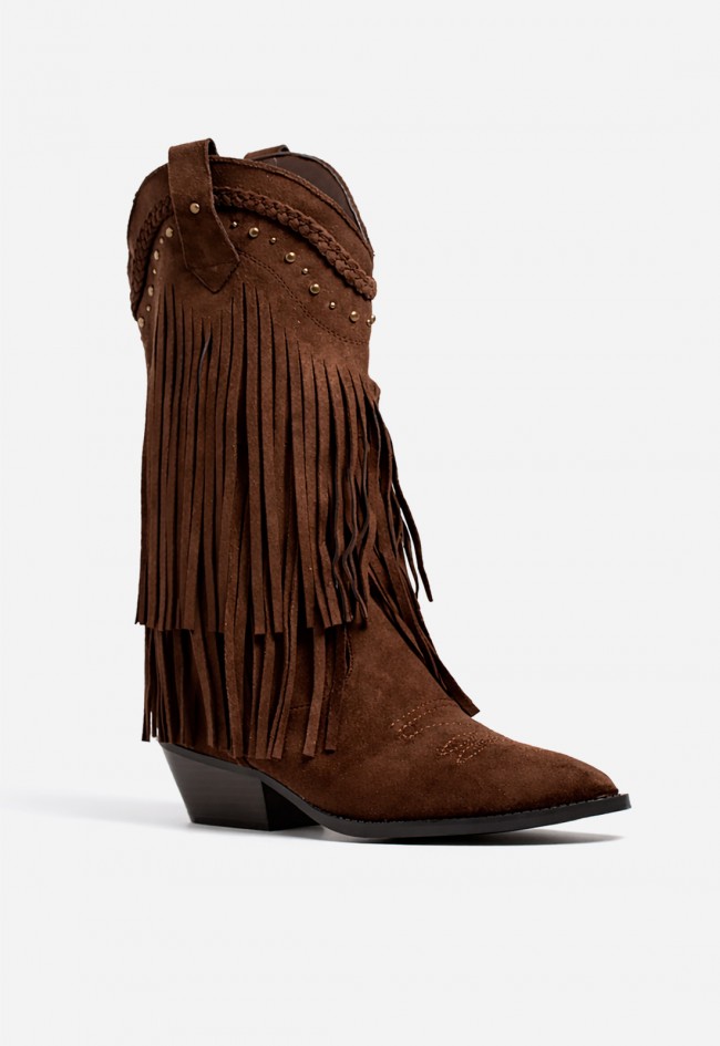 Bota cowboy con flecos Niko Amore 20188 para mujer en color marrón