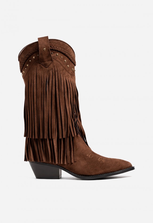 Bota cowboy con flecos Niko Amore 20188 para mujer en color marrón