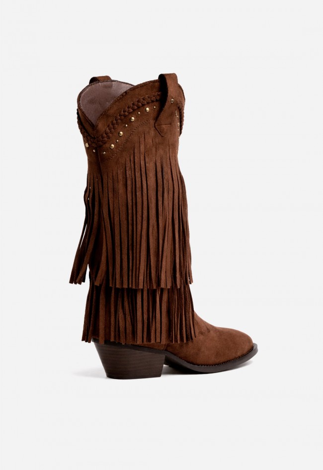 Bota cowboy con flecos Niko Amore 20188 para mujer en color marrón