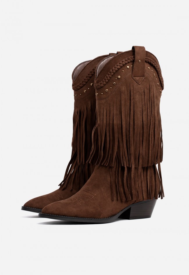 Bota cowboy con flecos Niko Amore 20188 para mujer en color marrón