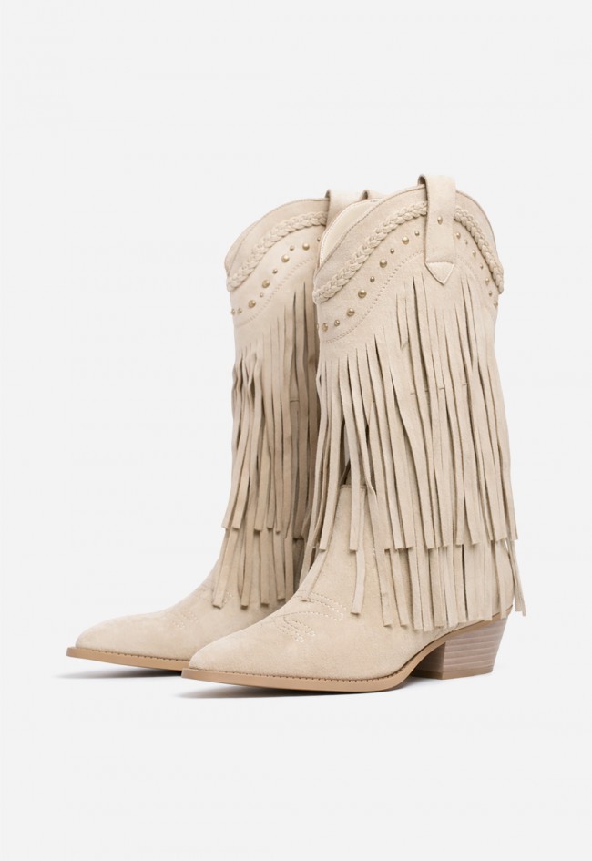 Botas cowboy de mujer Niko Amore 20188 color taupe con flecos estilo western
