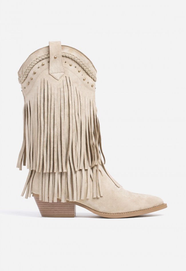 Botas cowboy de mujer Niko Amore 20188 color taupe con flecos estilo western