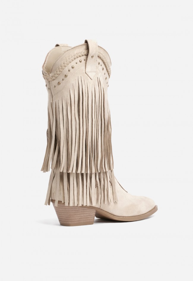 Botas cowboy de mujer Niko Amore 20188 color taupe con flecos estilo western