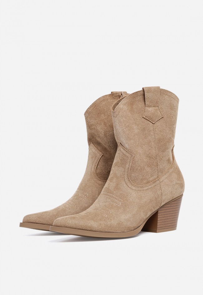 Botín cowboy de mujer Niko Amore 20192 de piel camel con cremallera interna