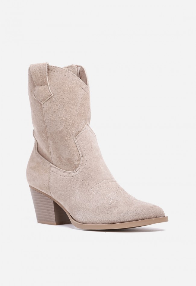 Botín cowboy de mujer Niko Amore de piel modelo 20192 en color taupe, de inspiración western y diseño atemporal.