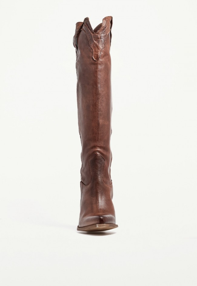 Bota cowboy alta de mujer en piel color cuero GLO Sexy – estilo western con carácter