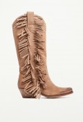 Bota cowboy de mujer con flecos en piel color cuero GLO Alfred – estilo western premium