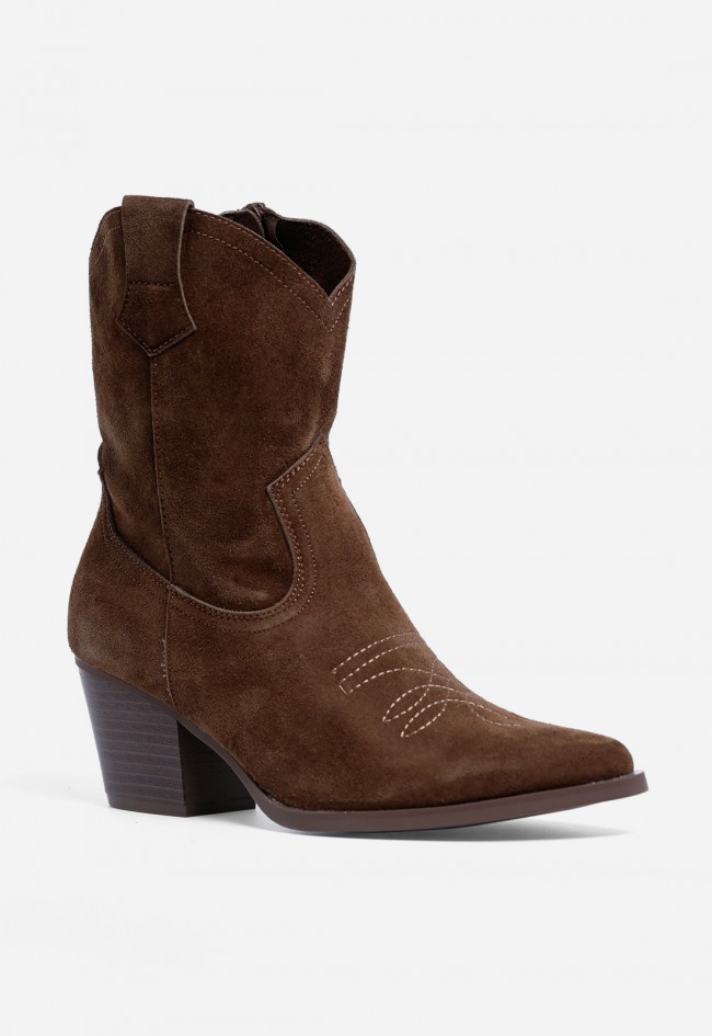 Botín Mujer Niko Amore 20192 Moka en Piel – Estilo Cowboy con Tacón Ancho
