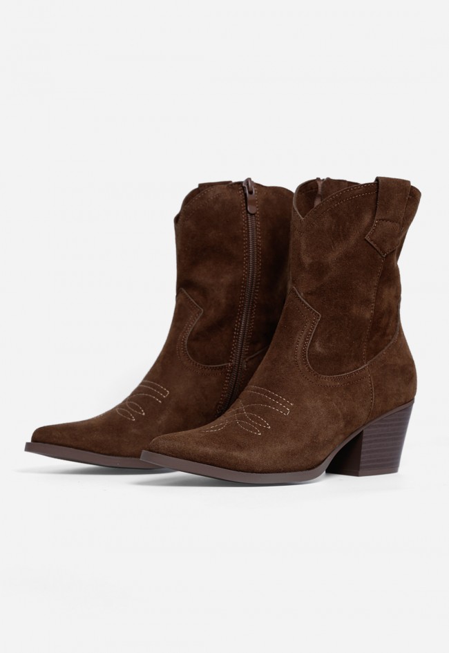 Botín Mujer Niko Amore 20192 Moka en Piel – Estilo Cowboy con Tacón Ancho