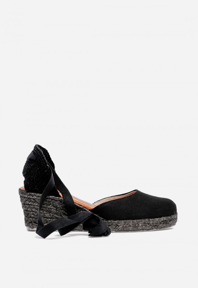 Alpargata de cuña mujer Shiny 5007 negra – estilo mediterráneo cómoda