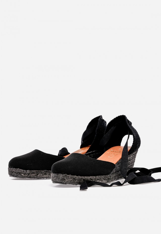 Alpargata de cuña mujer Shiny 5007 negra – estilo mediterráneo cómoda