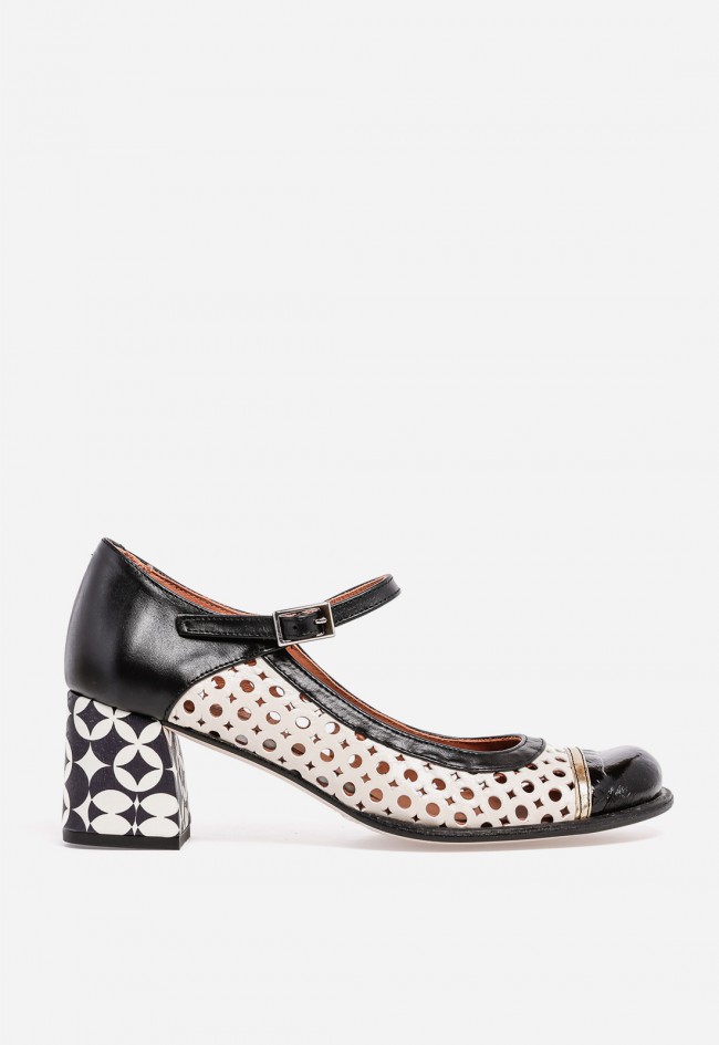 Zapato retro elegante mujer Nemonic 2506 en piel – zapato de vestir con tacón ancho