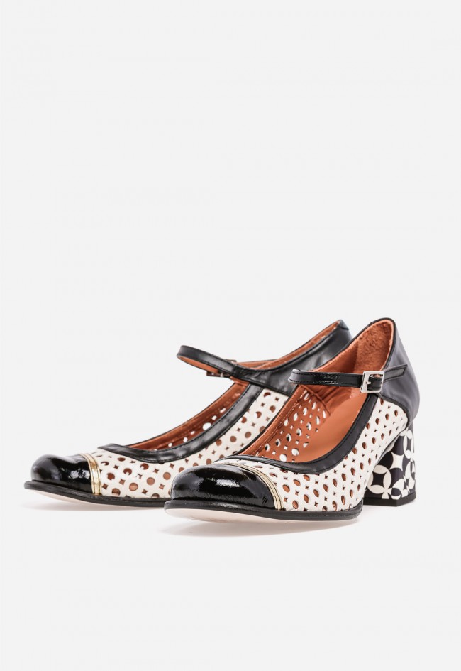 Zapato retro elegante mujer Nemonic 2506 en piel – zapato de vestir con tacón ancho
