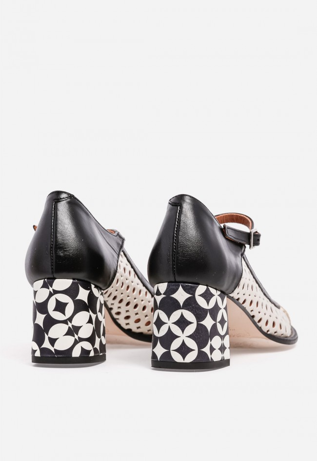Zapato retro elegante mujer Nemonic 2506 en piel – zapato de vestir con tacón ancho