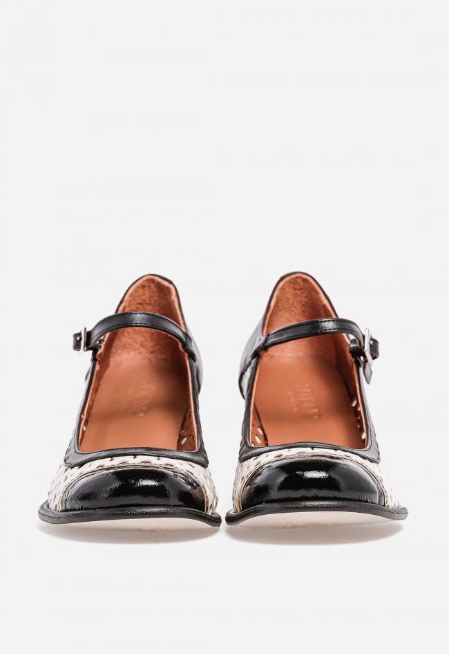Zapato retro elegante mujer Nemonic 2506 en piel – zapato de vestir con tacón ancho