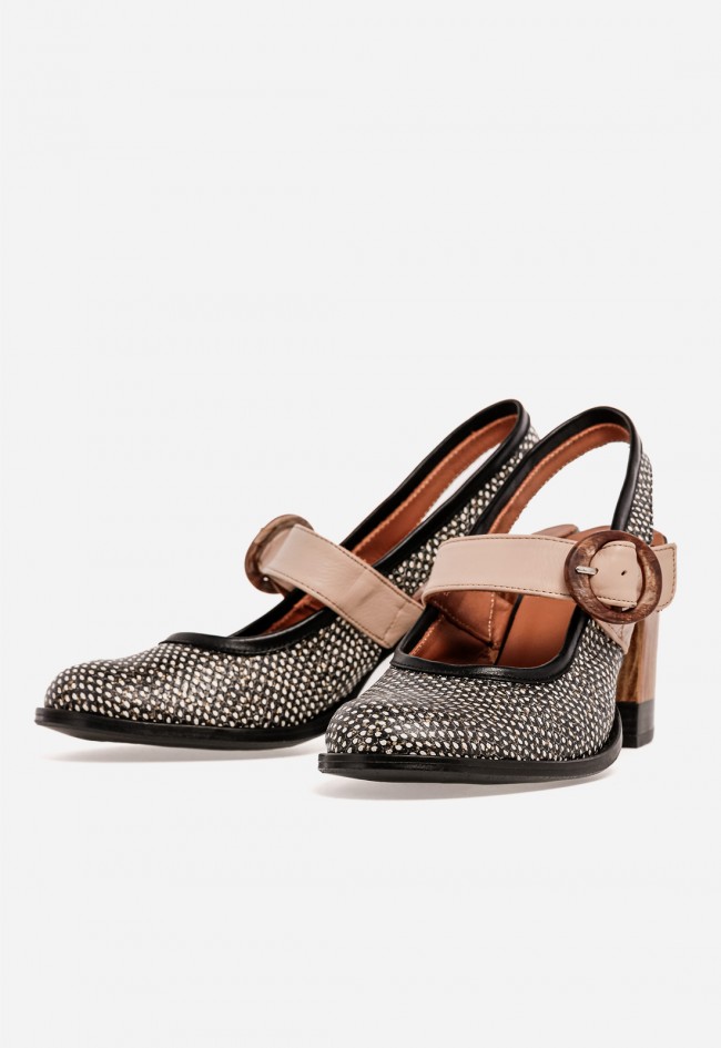 Zapato destalonado elegante mujer Nemonic 2306 en piel – zapato retro de tacón ancho