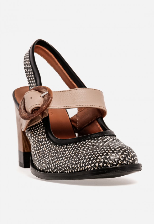 Zapato destalonado elegante mujer Nemonic 2306 en piel – zapato retro de tacón ancho