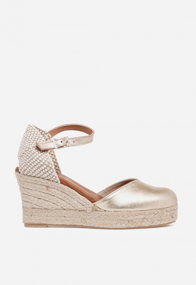 Alpargata de cuña mujer Shiny 6003 dorada – esparto con piel y plataforma
