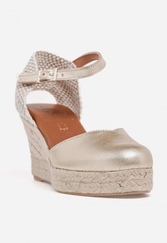 Alpargata de cuña mujer Shiny 6003 dorada – esparto con piel y plataforma