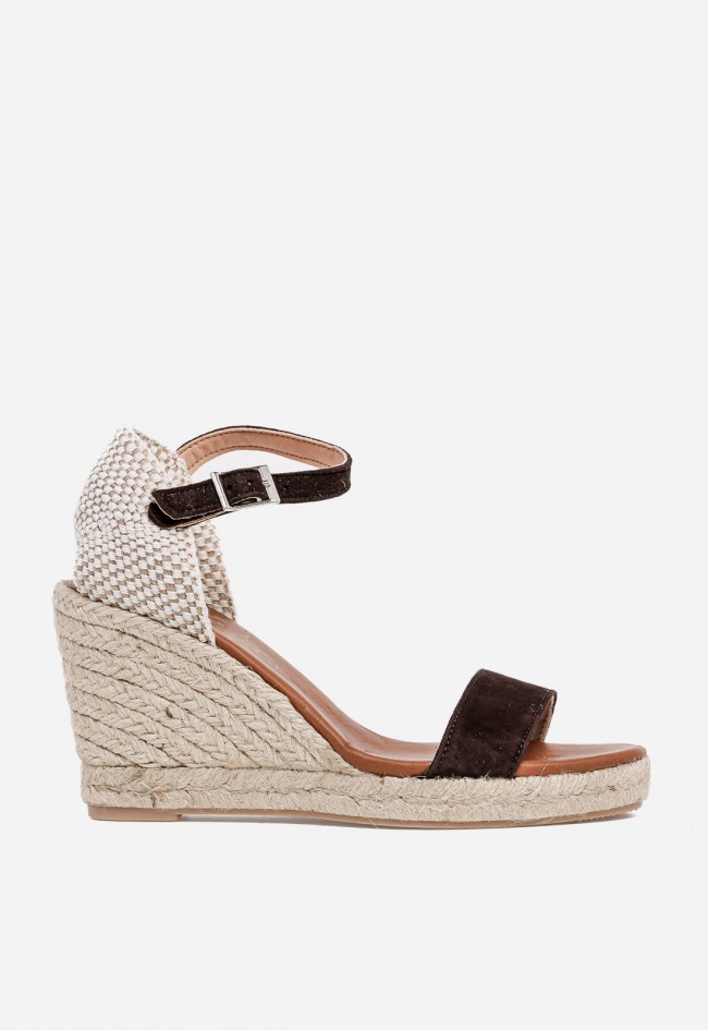 Sandalia de cuña mujer Shiny 7000 – sandalia de esparto con piel y cierre de hebilla