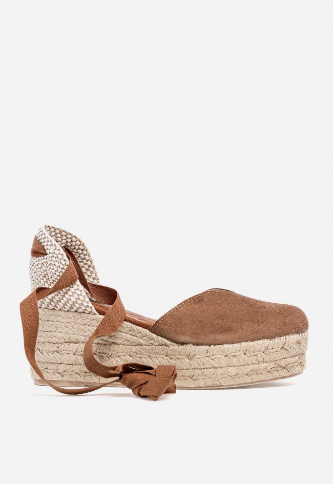 Alpargata de cuña mujer Shiny 5027 – alpargata de esparto con piel y cintas