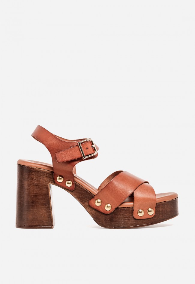 Sandalia de tacón mujer Kaola 3650 – sandalia de piel con plataforma y tacón ancho