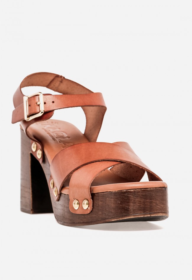 Sandalia de tacón mujer Kaola 3650 – sandalia de piel con plataforma y tacón ancho