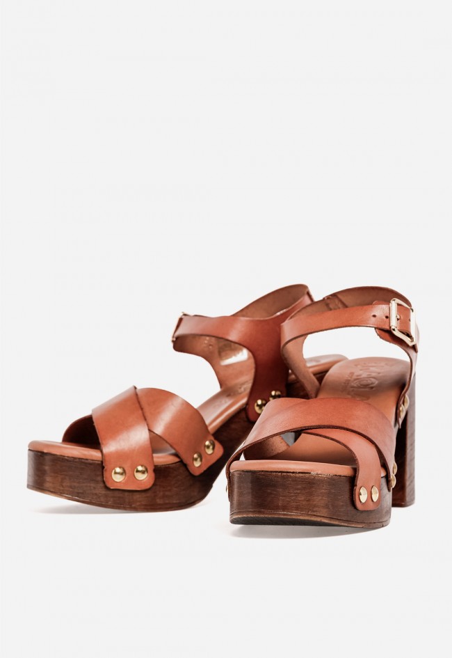 Sandalia de tacón mujer Kaola 3650 – sandalia de piel con plataforma y tacón ancho