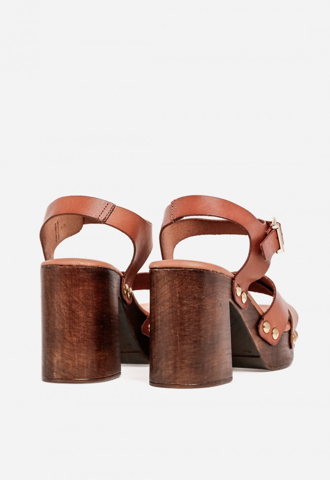Sandalia de tacón mujer Kaola 3650 – sandalia de piel con plataforma y tacón ancho