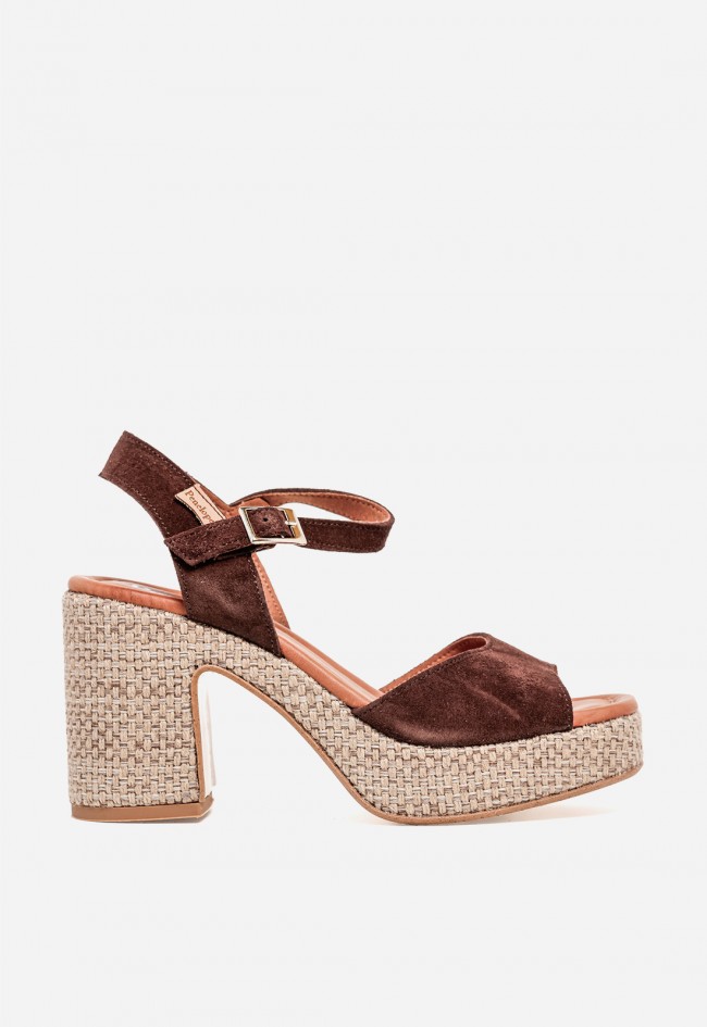 Sandalia de tacón mujer Penélope 6459 – sandalia de piel color moka con plataforma y tacón ancho