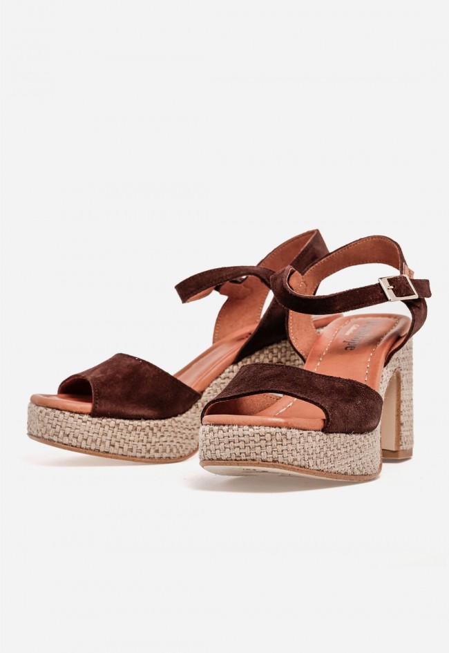 Sandalia de tacón mujer Penélope 6459 – sandalia de piel color moka con plataforma y tacón ancho