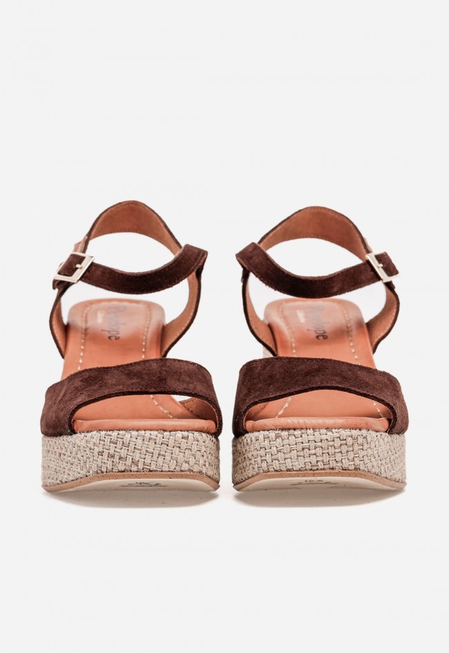 Sandalia de tacón mujer Penélope 6459 – sandalia de piel color moka con plataforma y tacón ancho