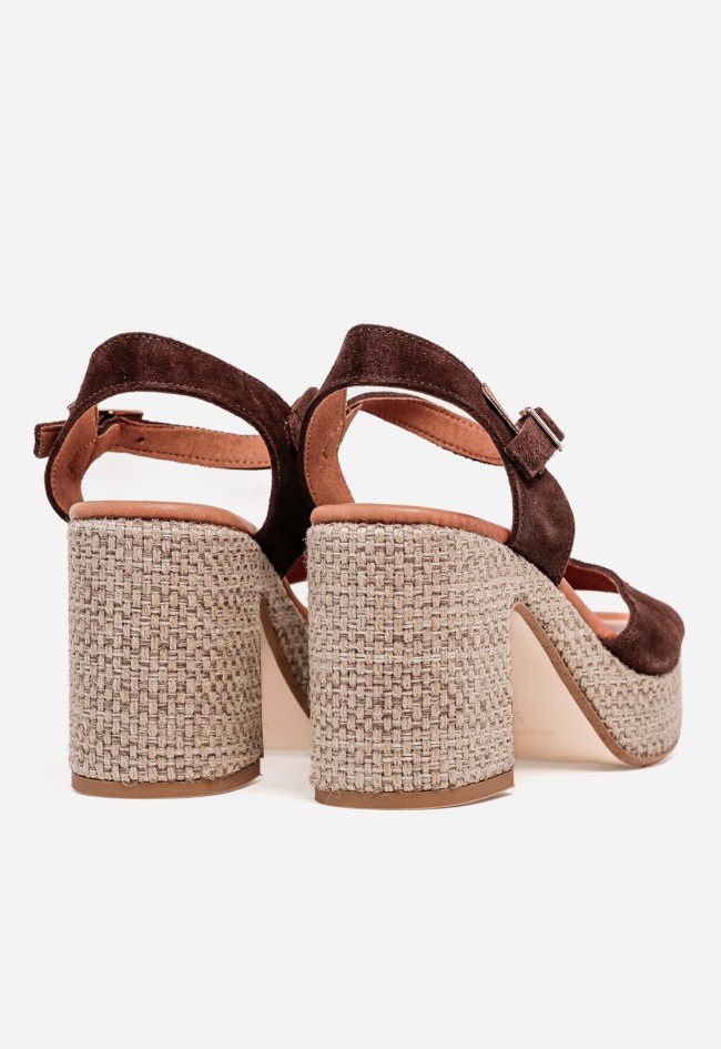 Sandalia de tacón mujer Penélope 6459 – sandalia de piel color moka con plataforma y tacón ancho