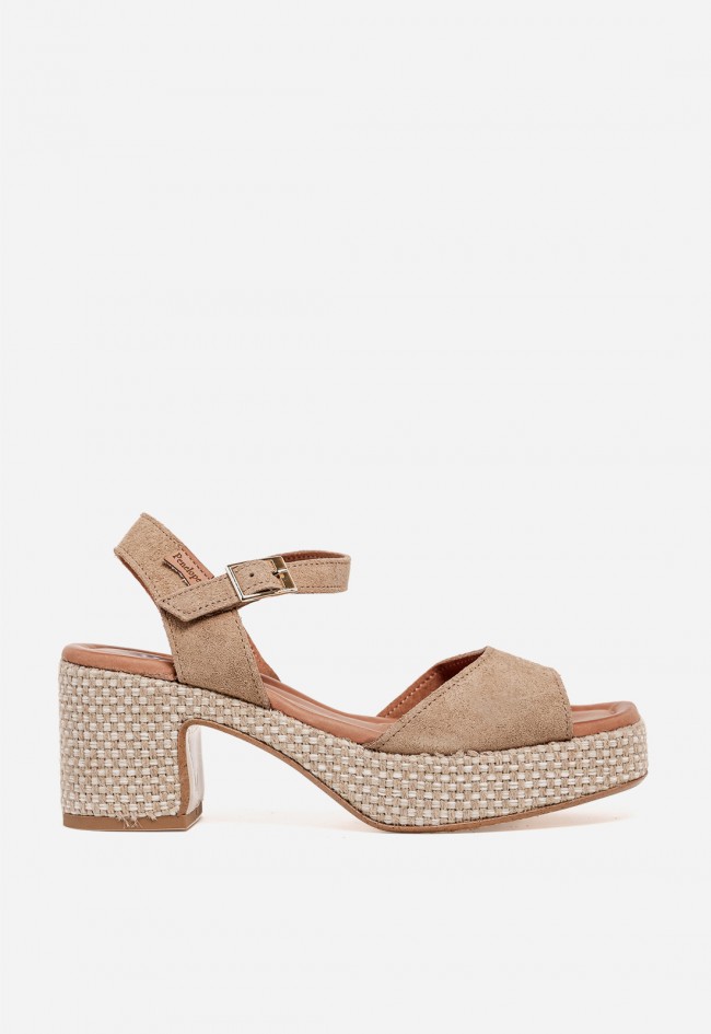 Sandalia de tacón mujer Penélope 6461 – sandalia de piel beige con plataforma y tacón ancho