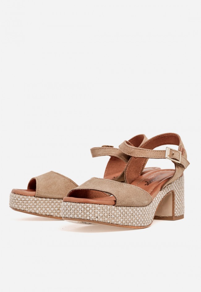 Sandalia de tacón mujer Penélope 6461 – sandalia de piel beige con plataforma y tacón ancho