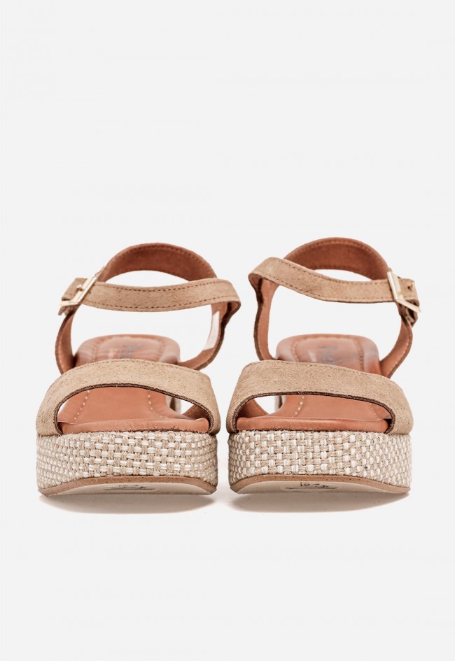 Sandalia de tacón mujer Penélope 6461 – sandalia de piel beige con plataforma y tacón ancho