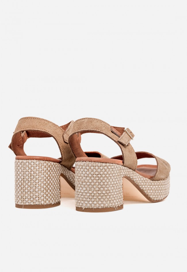Sandalia de tacón mujer Penélope 6461 – sandalia de piel beige con plataforma y tacón ancho