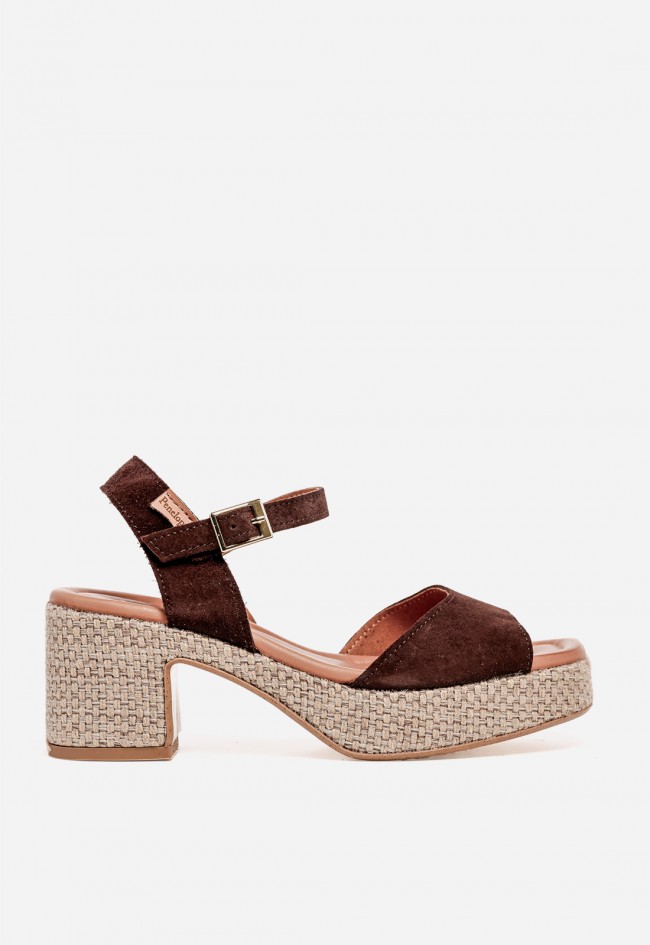 Sandalia de tacón mujer Penélope 6461 color moka – sandalia de piel con plataforma y tacón ancho
