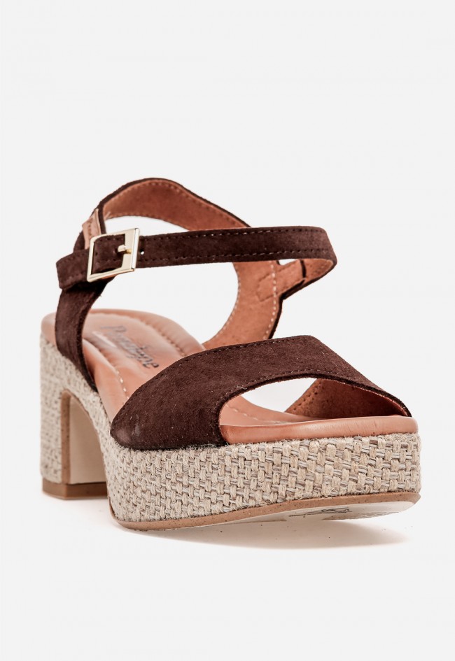 Sandalia de tacón mujer Penélope 6461 color moka – sandalia de piel con plataforma y tacón ancho