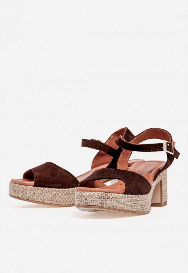 Sandalia de tacón mujer Penélope 6461 color moka – sandalia de piel con plataforma y tacón ancho