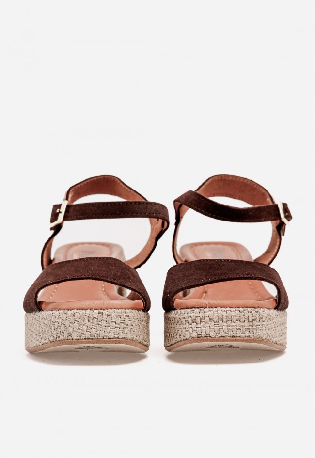Sandalia de tacón mujer Penélope 6461 color moka – sandalia de piel con plataforma y tacón ancho