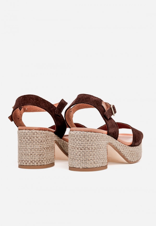 Sandalia de tacón mujer Penélope 6461 color moka – sandalia de piel con plataforma y tacón ancho