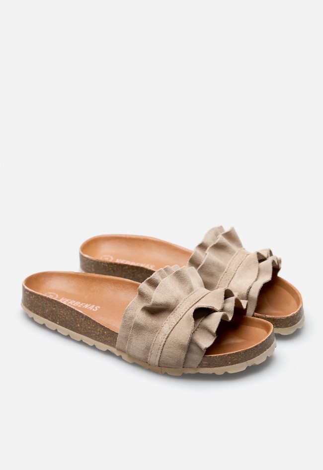 Sandalias Verbenas Rocio Volante mujer color piedra – sandalia de piel con doble volante