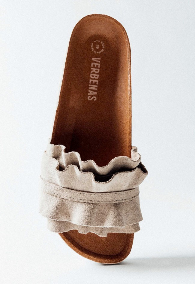 Sandalias Verbenas Rocio Volante mujer color piedra – sandalia de piel con doble volante