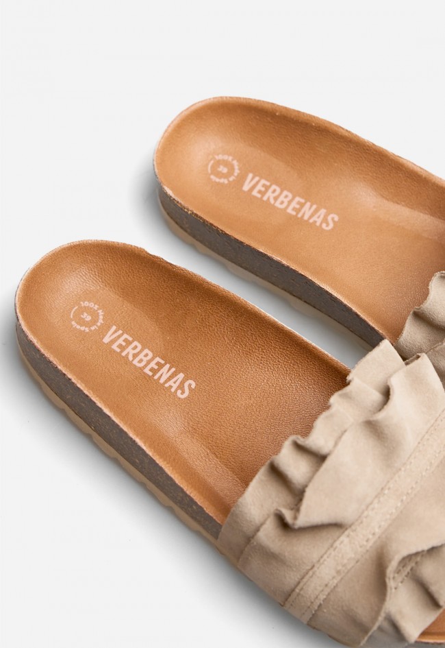 Sandalias Verbenas Rocio Volante mujer color piedra – sandalia de piel con doble volante