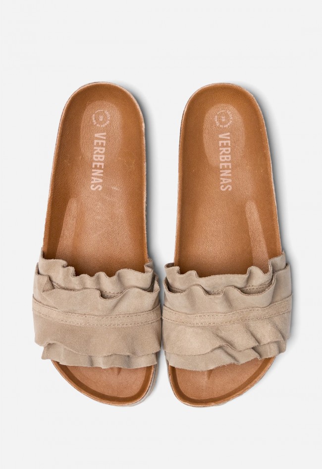 Sandalias Verbenas Rocio Volante mujer color piedra – sandalia de piel con doble volante
