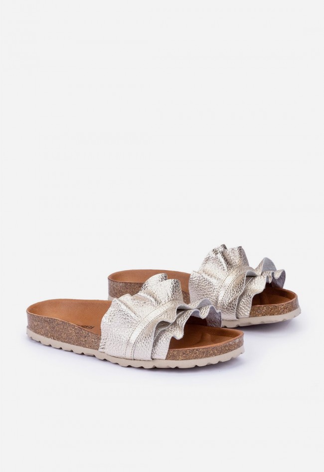Sandalias Verbenas Rocio Volante oro mujer – sandalia de piel metalizada con doble volante